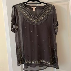 Beaded Sundance top with built in camisole.